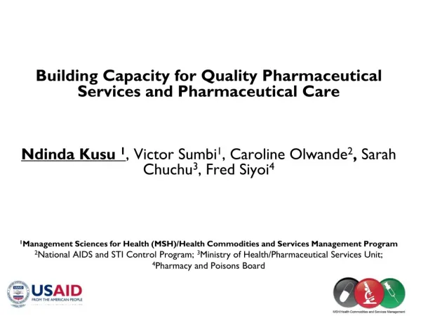 Building Capacity for Quality Pharmaceutical Services and Pharmaceutical Care