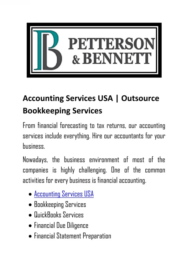 Accounting Services USA Outsource Bookkeeping Services