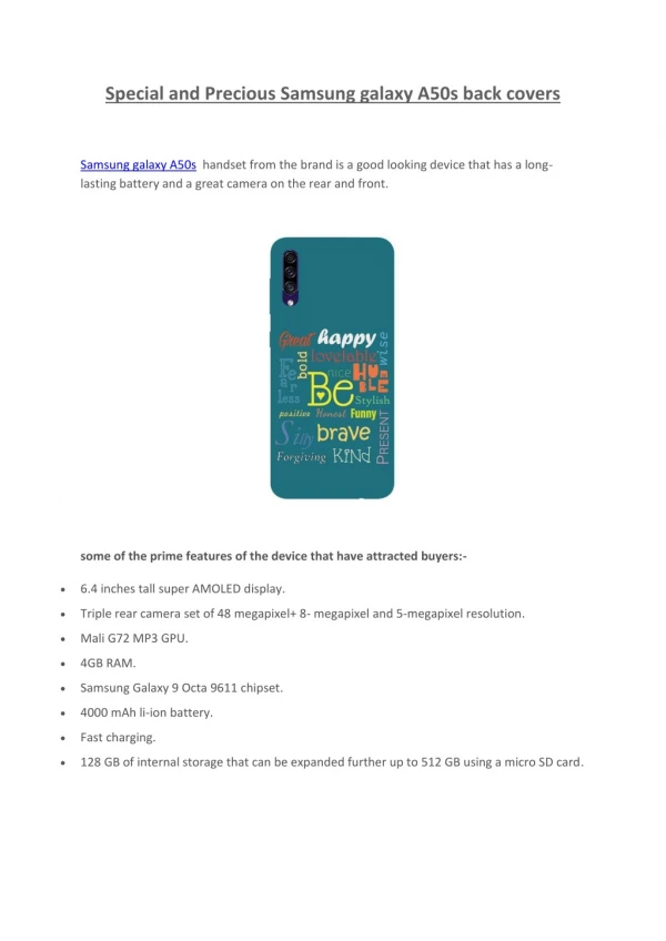 Get Precisely Fitting Samsung Galaxy A50s Back Covers
