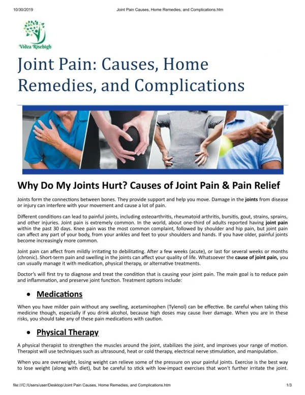 Joint Pain Causes, Home Remedies, and Complications