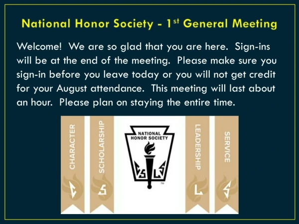National Honor Society - 1 st General Meeting