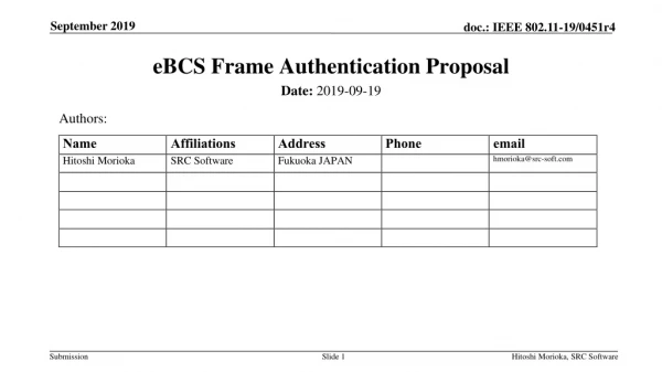 eBCS Frame Authentication Proposal