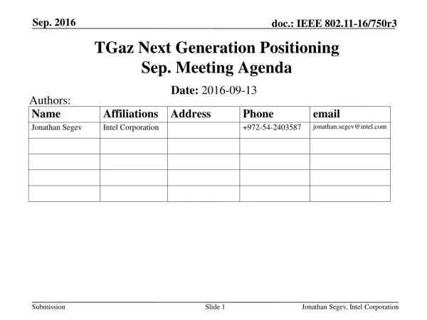TGaz Next Generation Positioning Sep. Meeting Agenda