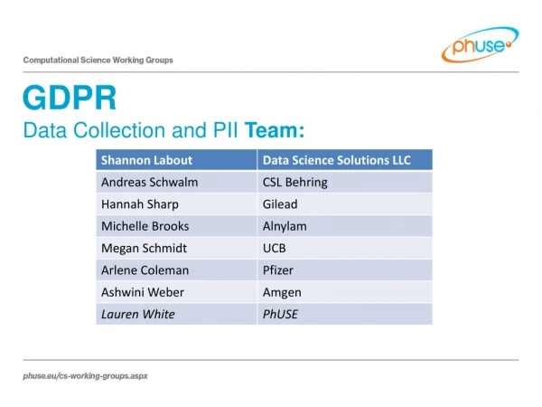 Data Collection and PII Team: