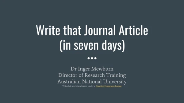 Write that Journal Article (in seven days)