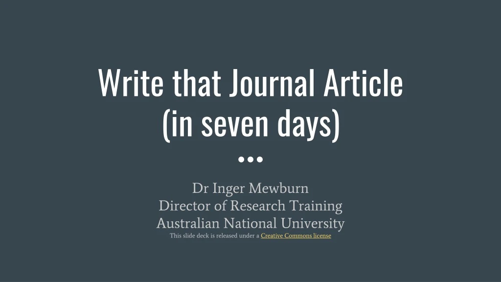 write that journal article in seven days