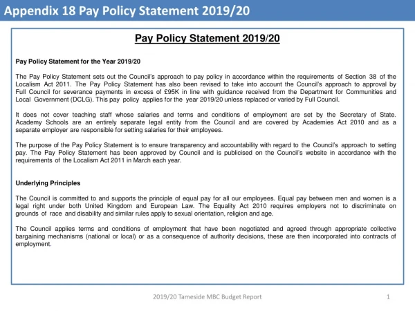 Appendix 18 Pay Policy Statement 2019/20
