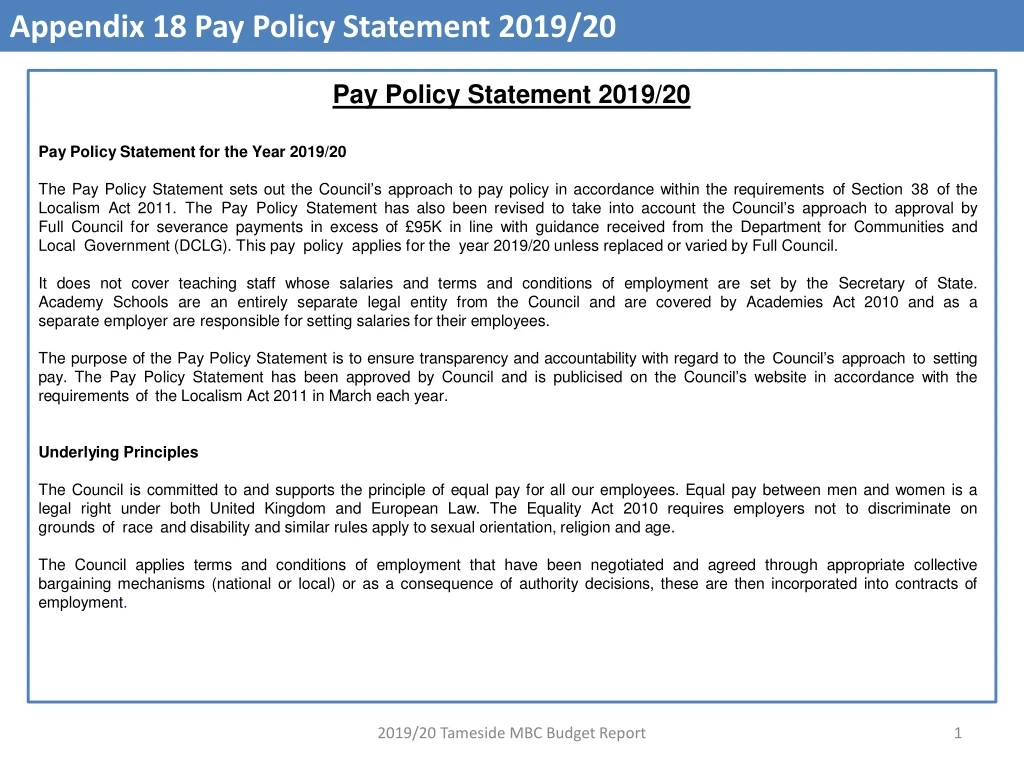 appendix 18 pay policy statement 2019 20
