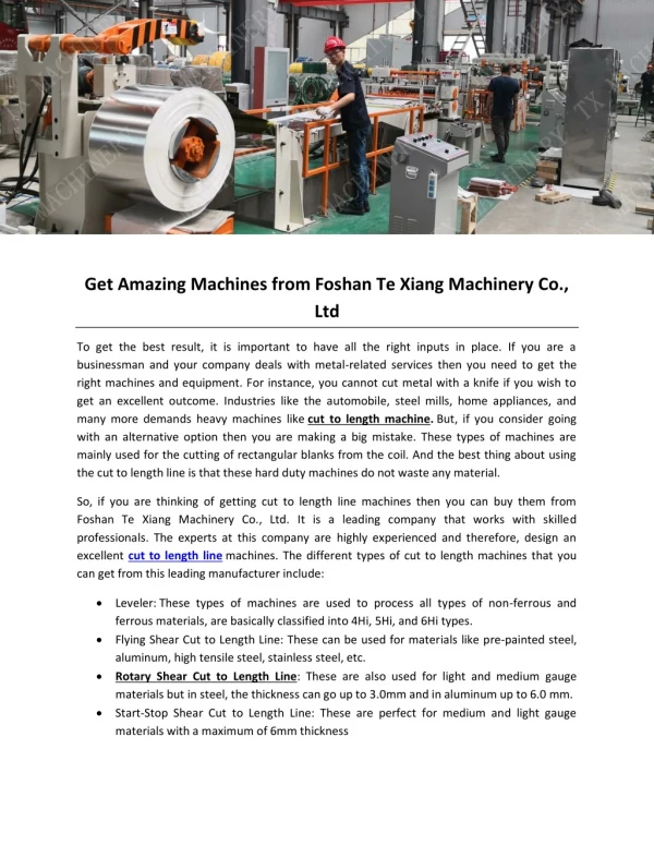 Get Amazing Machines from Foshan Te Xiang Machinery Co., Ltd
