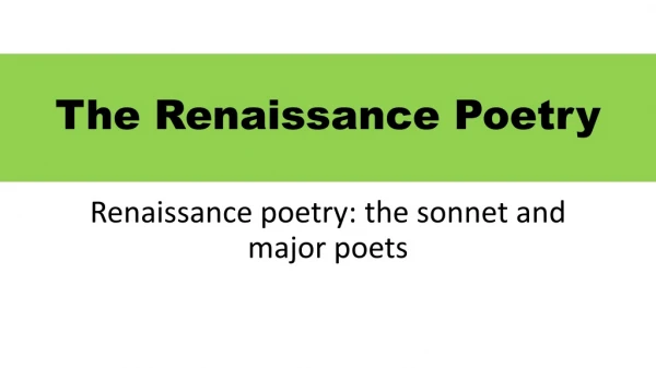 The Renaissance Poetry