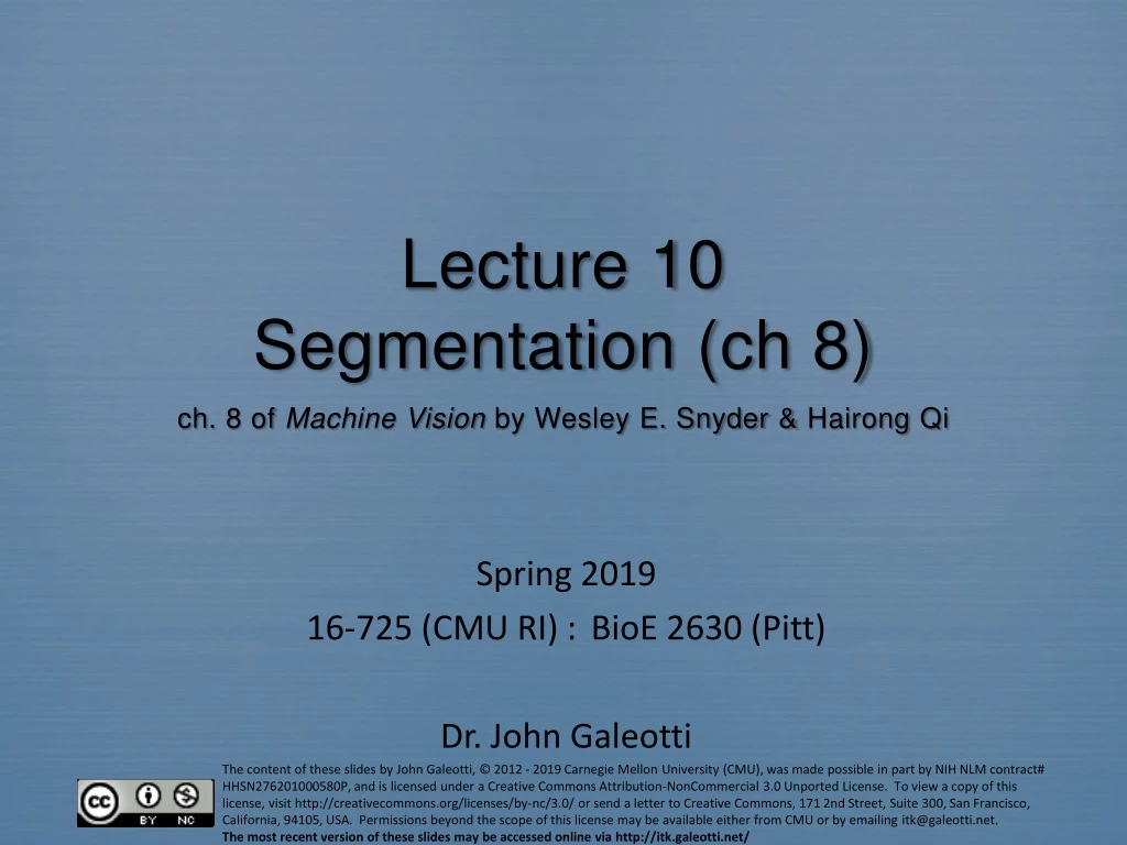 lecture 10 segmentation ch 8 ch 8 of machine vision by wesley e snyder hairong qi