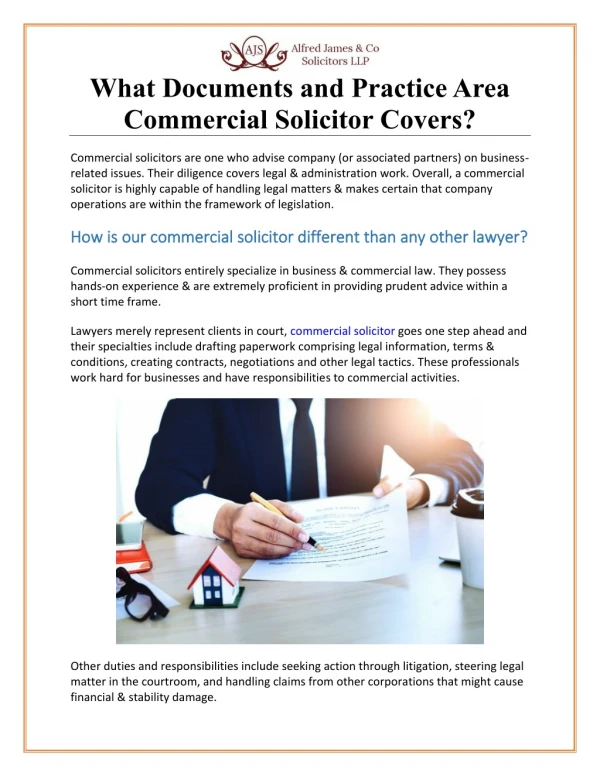 What Documents and Practice Area Commercial Solicitor Covers?