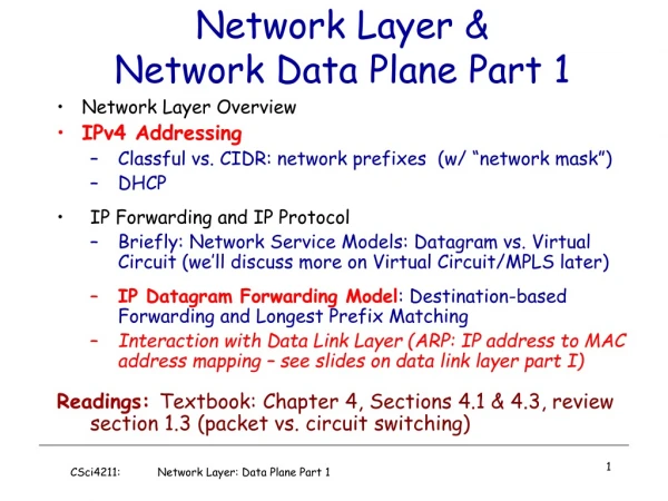 Network Layer &amp; Network Data Plane Part 1