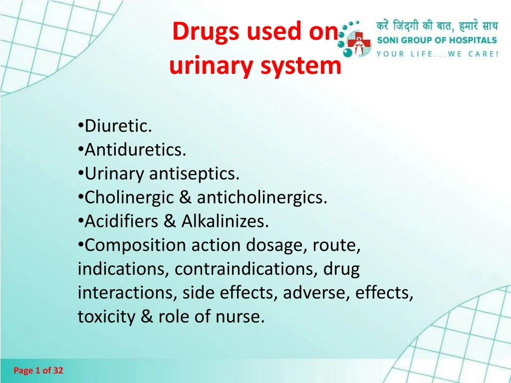 drugs used on urinary system