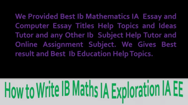 Ib Mathematics IA Exloration Extended Essay Tutor