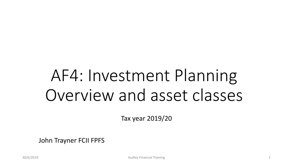 af4 investment planning overview and asset classes