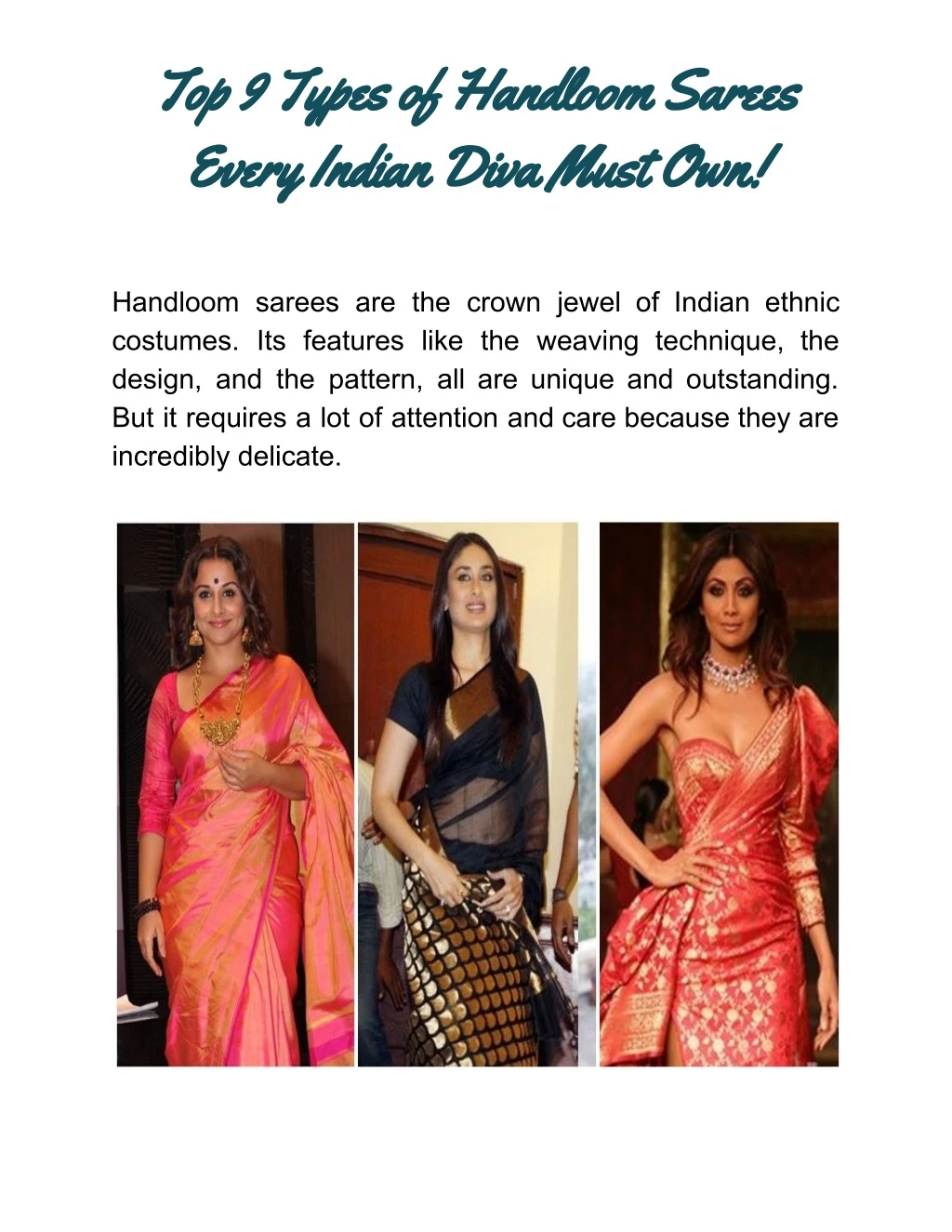 top 9 types of handloom sarees every indian diva