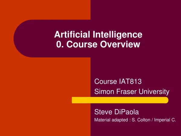 Artificial Intelligence 0. Course Overview