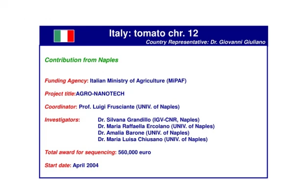 Italy: tomato chr. 12 Country Representative: Dr. Giovanni Giuliano