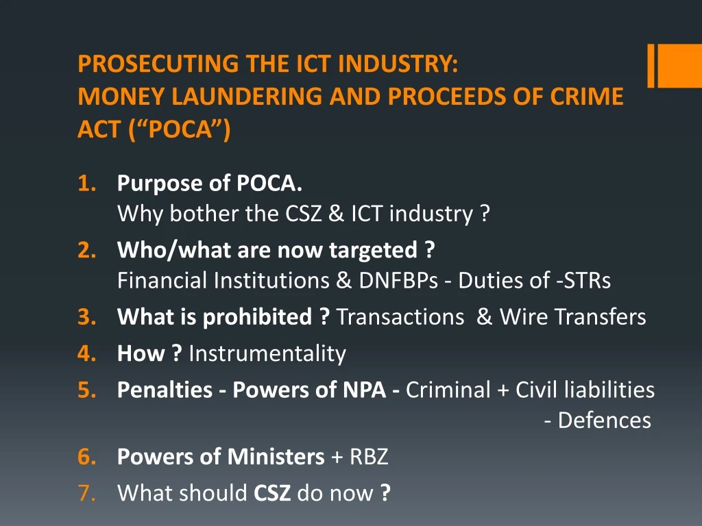 prosecuting the ict industry money laundering and proceeds of crime act poca