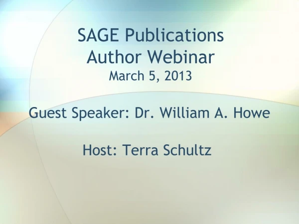 SAGE Publications Author Webinar March 5, 2013