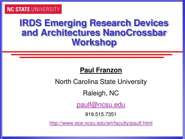 IRDS Emerging Research Devices and Architectures NanoCrossbar Workshop
