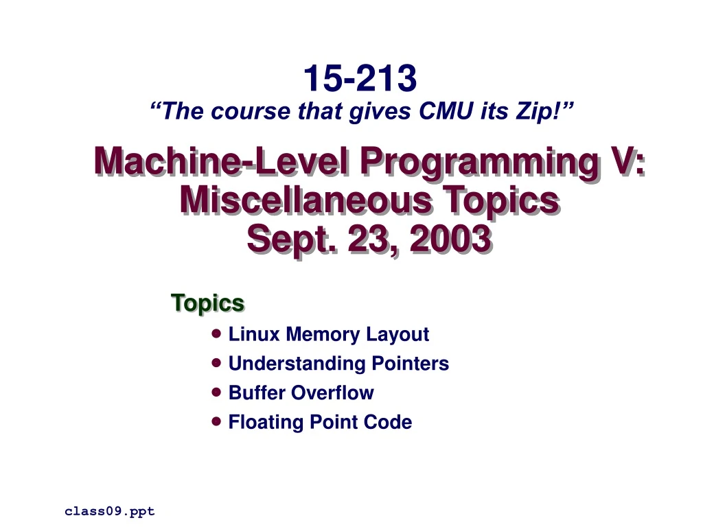 machine level programming v miscellaneous topics sept 23 2003
