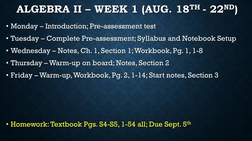 algebra ii week 1 aug 18 th 22 nd