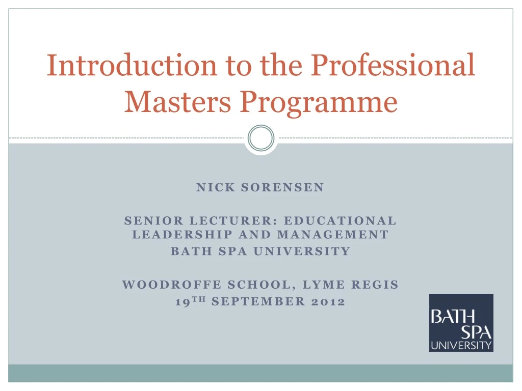 introduction to the professional masters programme