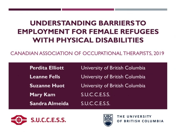 Understanding barriers to employment for female refugees with physical disabilities
