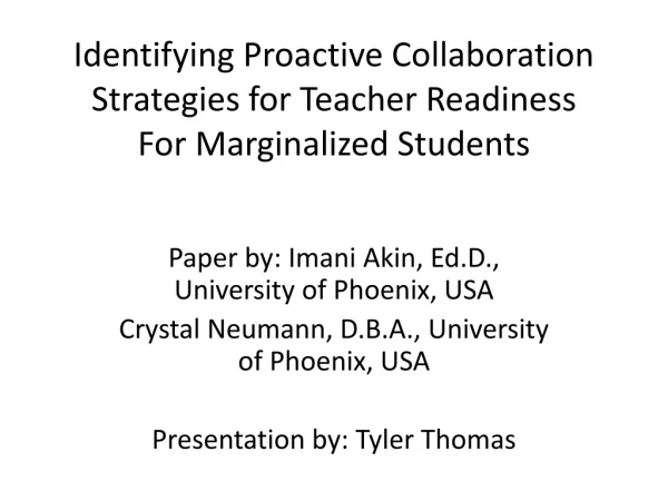 Identifying Proactive Collaboration Strategies for Teacher Readiness For Marginalized Students