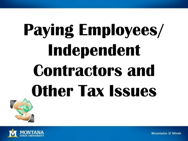 Paying Employees/ Independent Contractors and Other Tax Issues