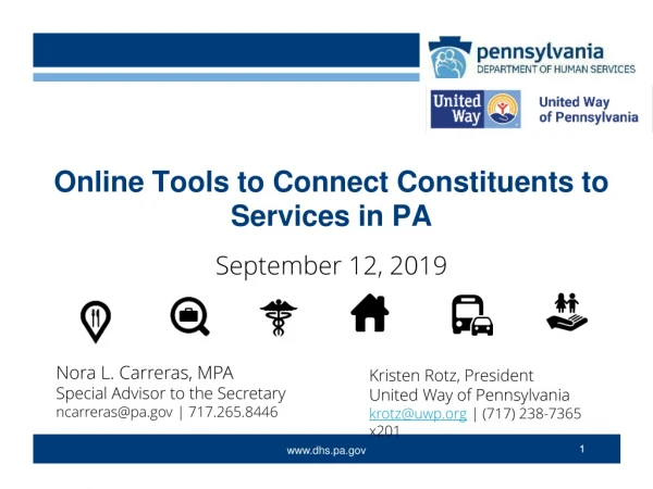 Online Tools to Connect Constituents to Services in PA September 12, 2019 n
