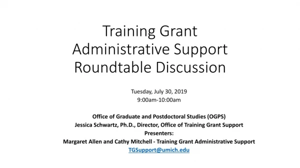 Training Grant Administrative Support Roundtable Discussion