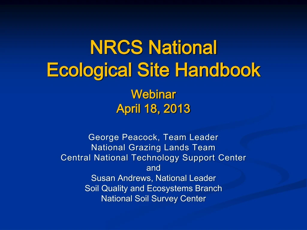 nrcs national ecological site handbook webinar april 18 2013