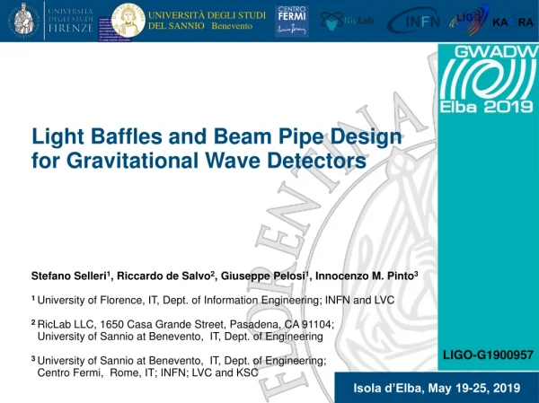 Light Baffles and Beam Pipe Design for Gravitational Wave Detectors