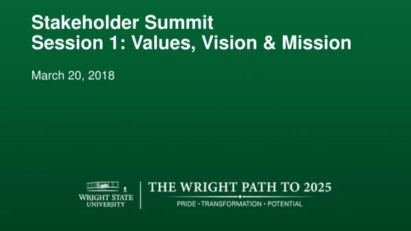 Stakeholder Summit Session 1: Values, Vision &amp; Mission
