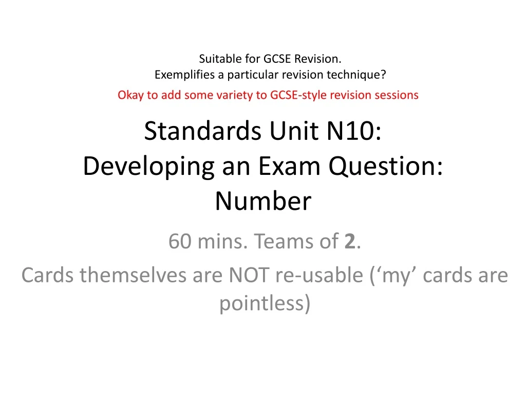 standards unit n10 developing an exam question number