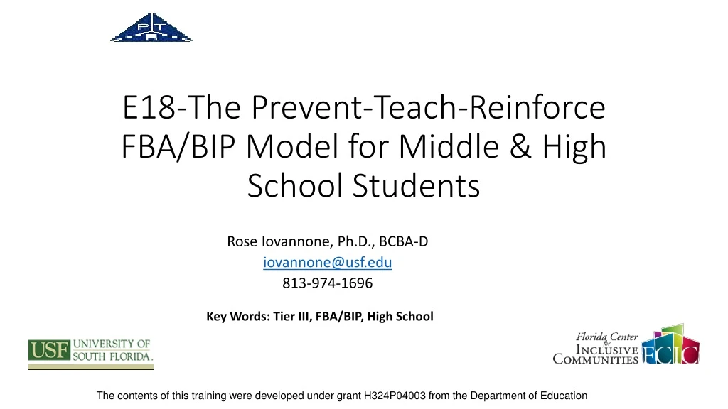 e18 the prevent teach reinforce fba bip model for middle high school students