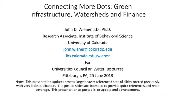Connecting More Dots: Green Infrastructure, Watersheds and Finance