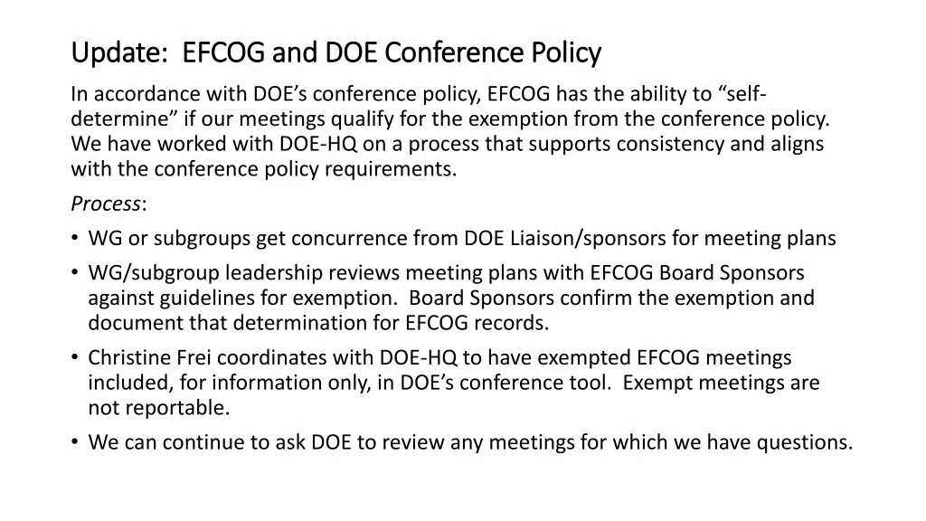 update efcog and doe conference policy