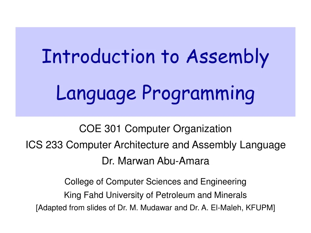 introduction to assembly language programming
