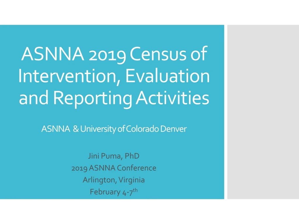 asnna 2019 census of intervention evaluation and reporting activities