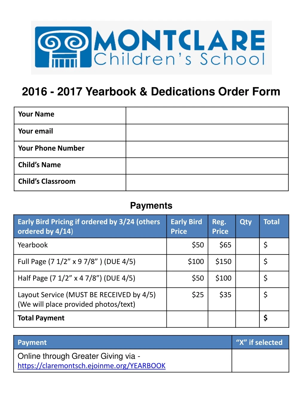 2016 2017 yearbook dedications order form