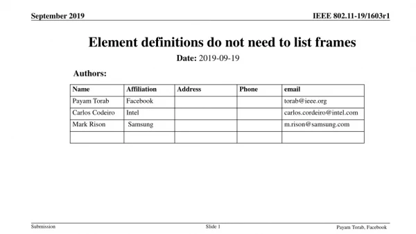 Element definitions do not need to list frames