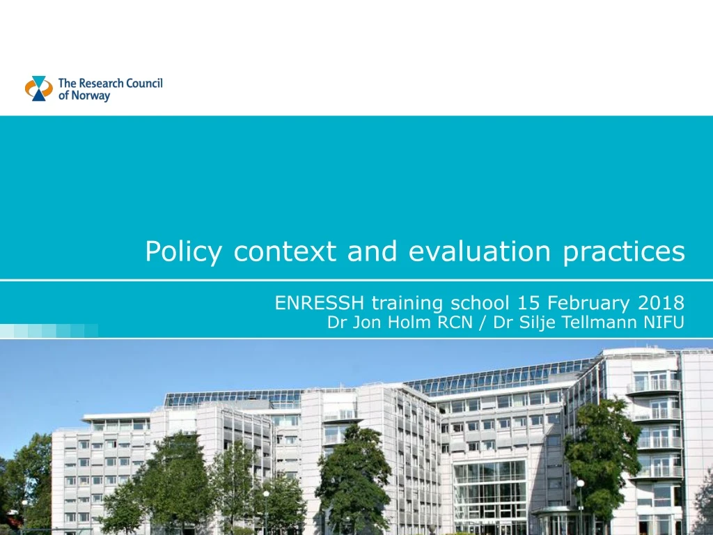 policy context and evaluation practices