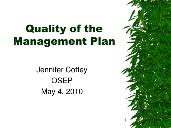 Quality of the Management Plan