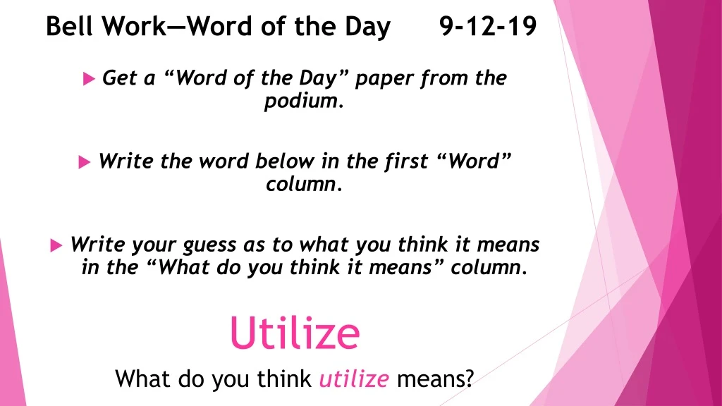 bell work word of the day 9 12 19