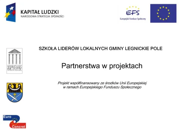 SZKOLA LIDER W LOKALNYCH GMINY LEGNICKIE POLE Partnerstwa w projektach Projekt wsp lfinansowany ze srodk w Unii Europe