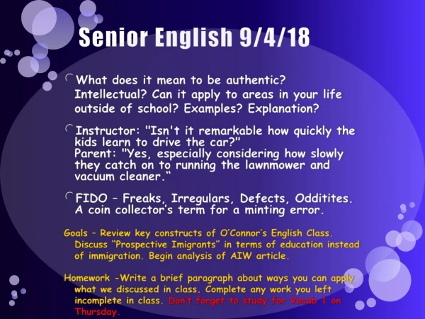 Senior English 9/4/18